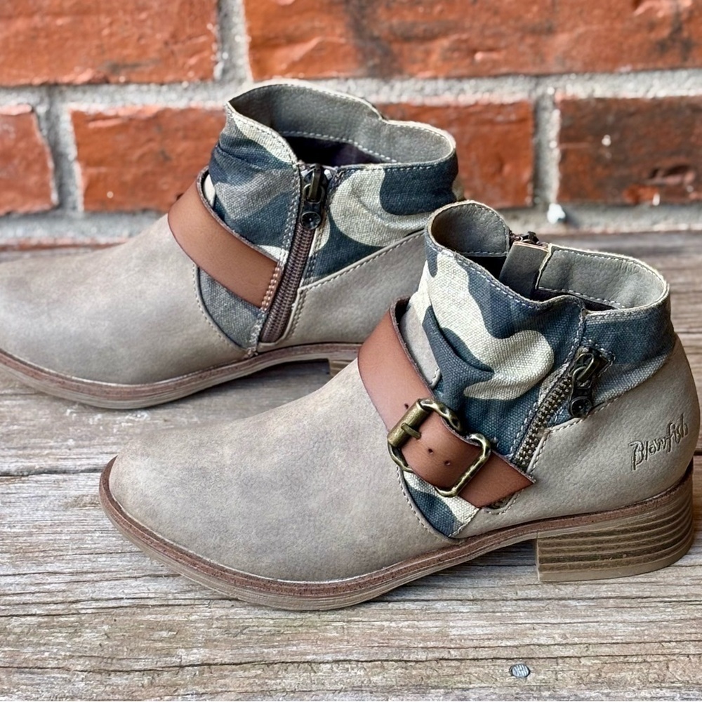 Blowfish Malibu Viten Vegan Suede Brown Camo Zip Ankle Boots Booties Sz 6.5 NEW - Picture 2 of 8